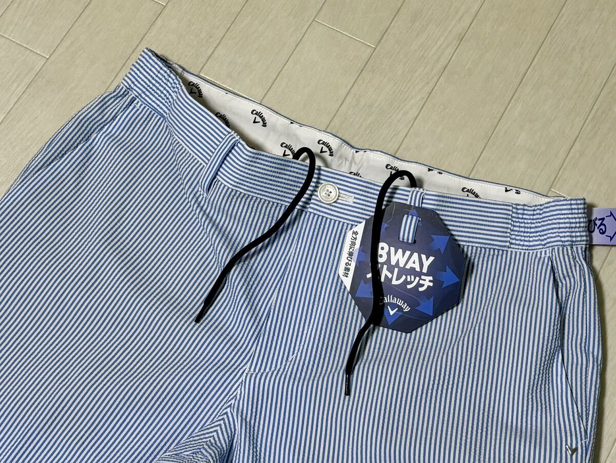  новый товар * Callaway Golf полоса рисунок точка воздушный футбол ткань . пот скорость . стрейч брюки / весна лето / голубой / размер 3L(w90)/ стоимость доставки 185 иен 
