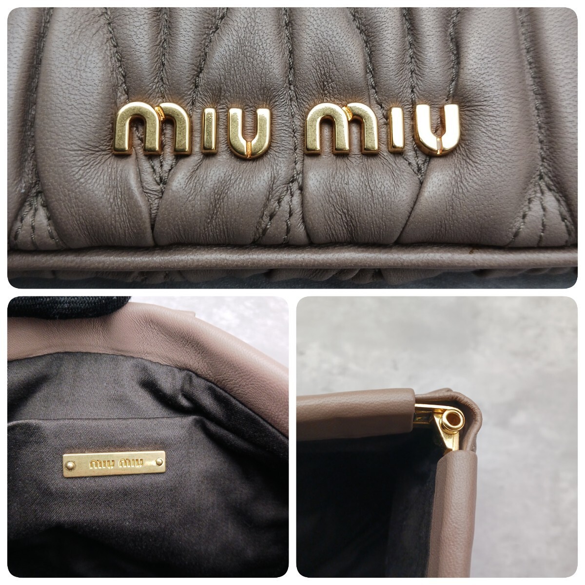  ultimate beautiful goods MIUMIU MiuMiu lady's clutch bag handbag ma tera se beige bag-in-bag organizer Gold metal fittings metal Logo 