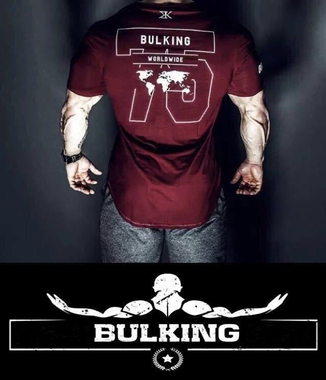 [L-size]BULKING 75 T-shirt red / training / wear / Gold /.tore/ dumbbell / Jim /USA/ sport / protein /kane gold 