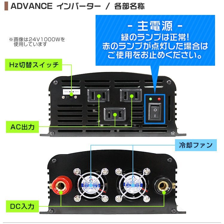 電源インバーター DC24V → AC100V 修正波 定格3000w 最大6000w 車載 家庭用コンセントへ変換 アウトドア 緊急 大活躍_画像8