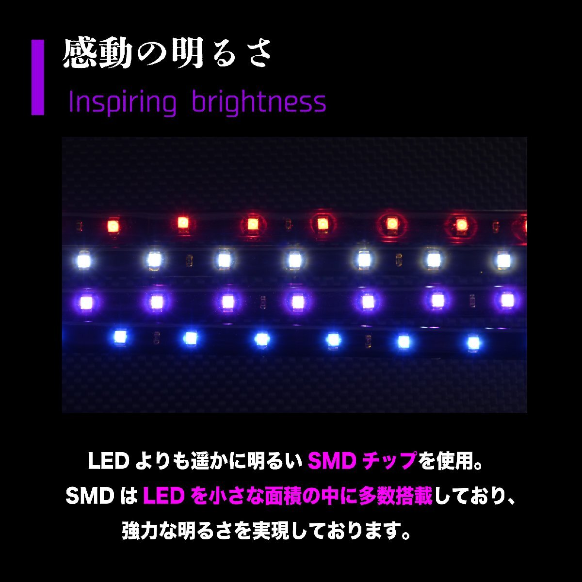 アウトレット LED テープライト ブルー 60cm 30連 黒ベース 正面発光 青 ledライト イルミネーション 12V 防水 切断可 両面テープ_画像4