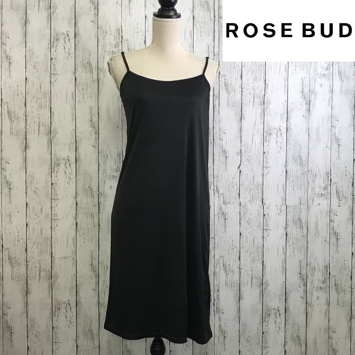 ROSE BUD　ローズバッド　ストライプシアーキャミソールワンピ　Sサイズ　ブラック　S5.11-87　USED_画像1