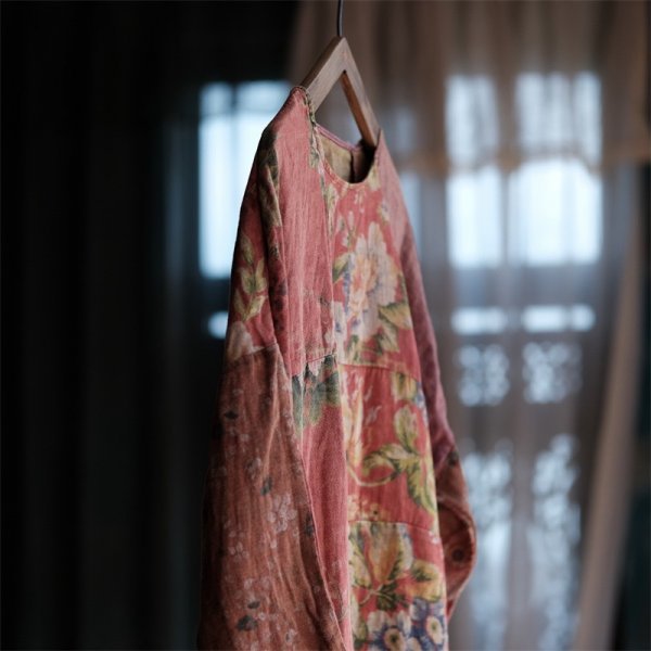 lgn 1887 ロングワンピース チュニック 襤褸 アンティーク風 洋服ミックス ロマンファッション 縫い合わせ 綿 花柄_画像7