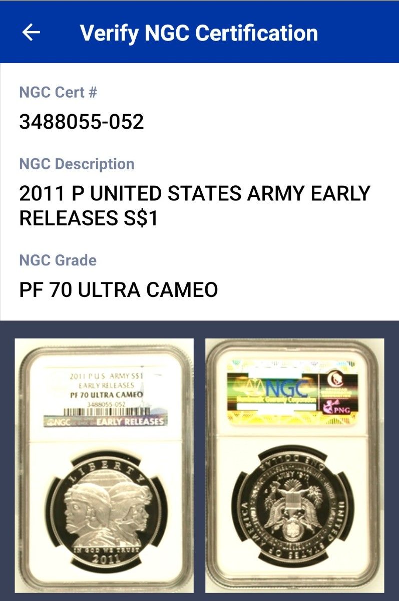 2011 米国  銀貨 米国陸軍シルバー ダラー 1$  NGC PF70 UC