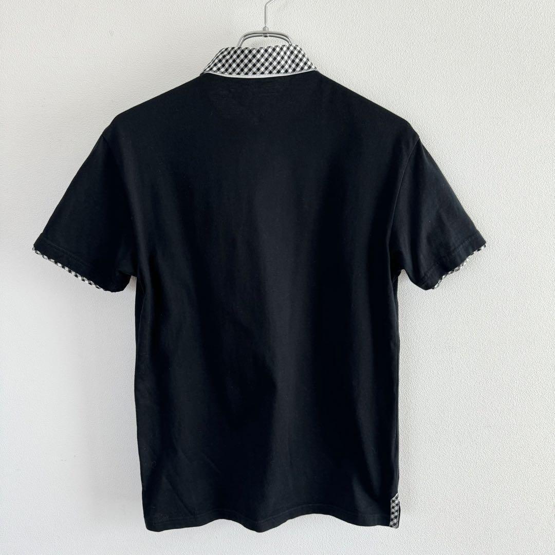 BURBERRY BLACK LABEL バーバリー ブラックレーベル 半袖 ポロシャツ 黒 チェック メンズ M シャツ ホース 刺繍 ロゴ_画像7