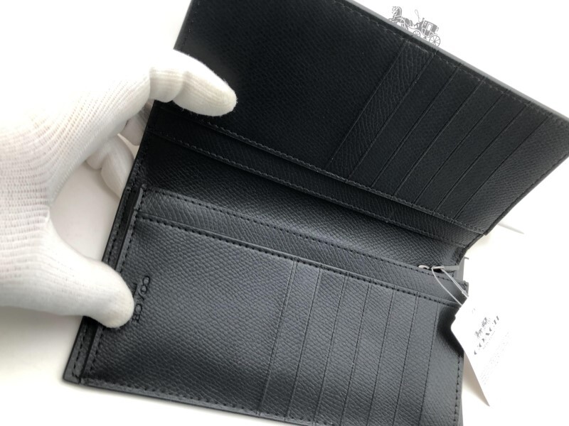 コーチ COACH 二つ折り財布 クロスグレイン レザー ウォレット ブラック新品 未使用 贈り物F74978 u136Cの画像8