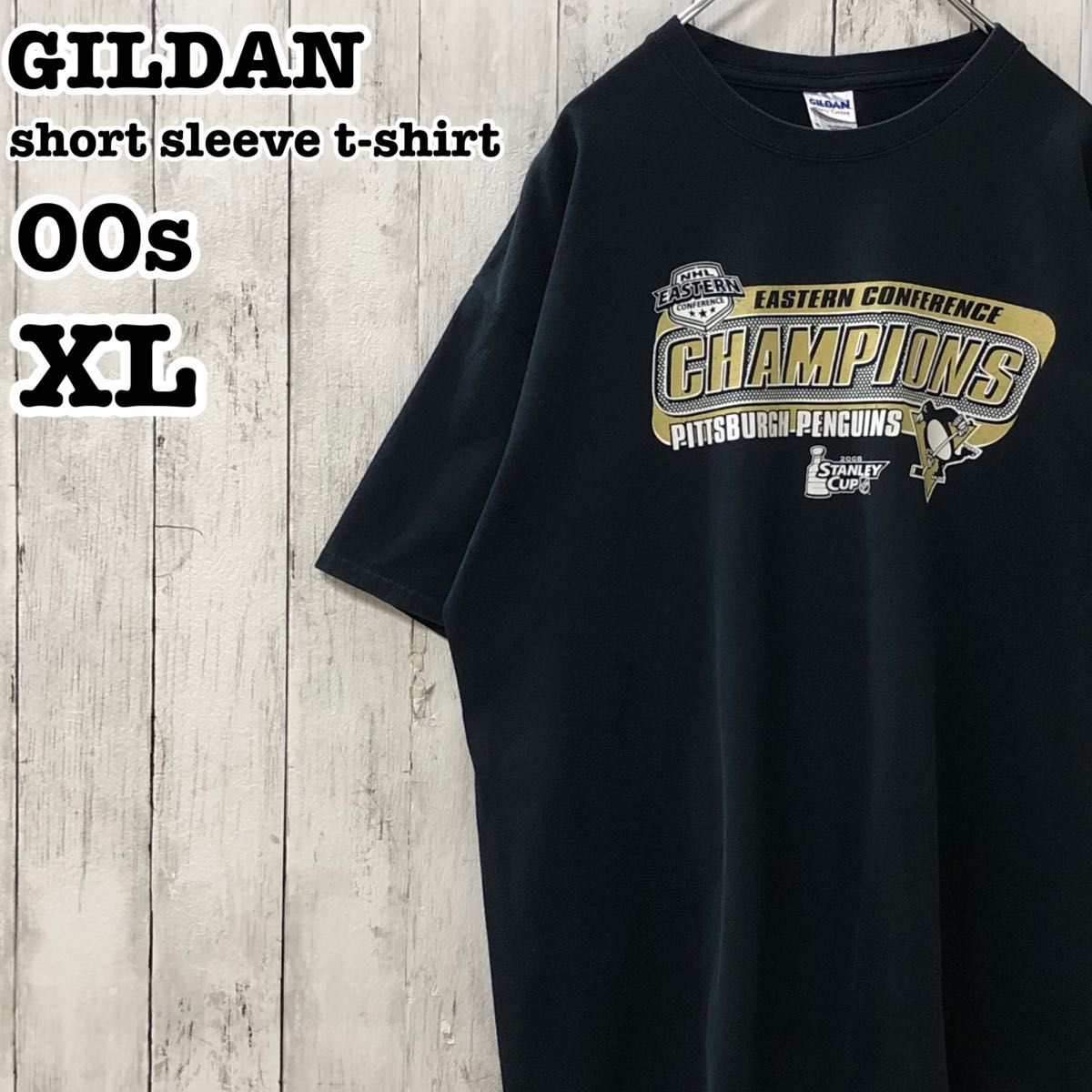 00s ギルダン US アメリカ古着 NHL ピッツバーグ・ペンギンズ プリント 半袖Tシャツ XL