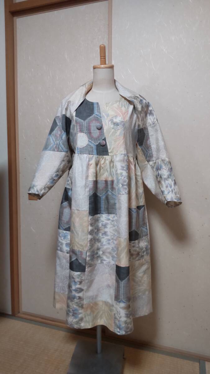  old cloth kimono ground ( Ooshima pongee )* remake * handmade * One-piece & bolero * hand made 
