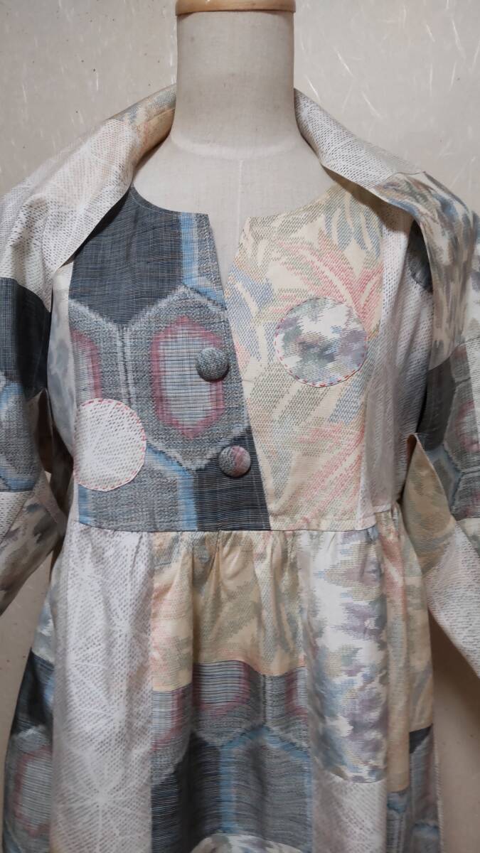  old cloth kimono ground ( Ooshima pongee )* remake * handmade * One-piece & bolero * hand made 