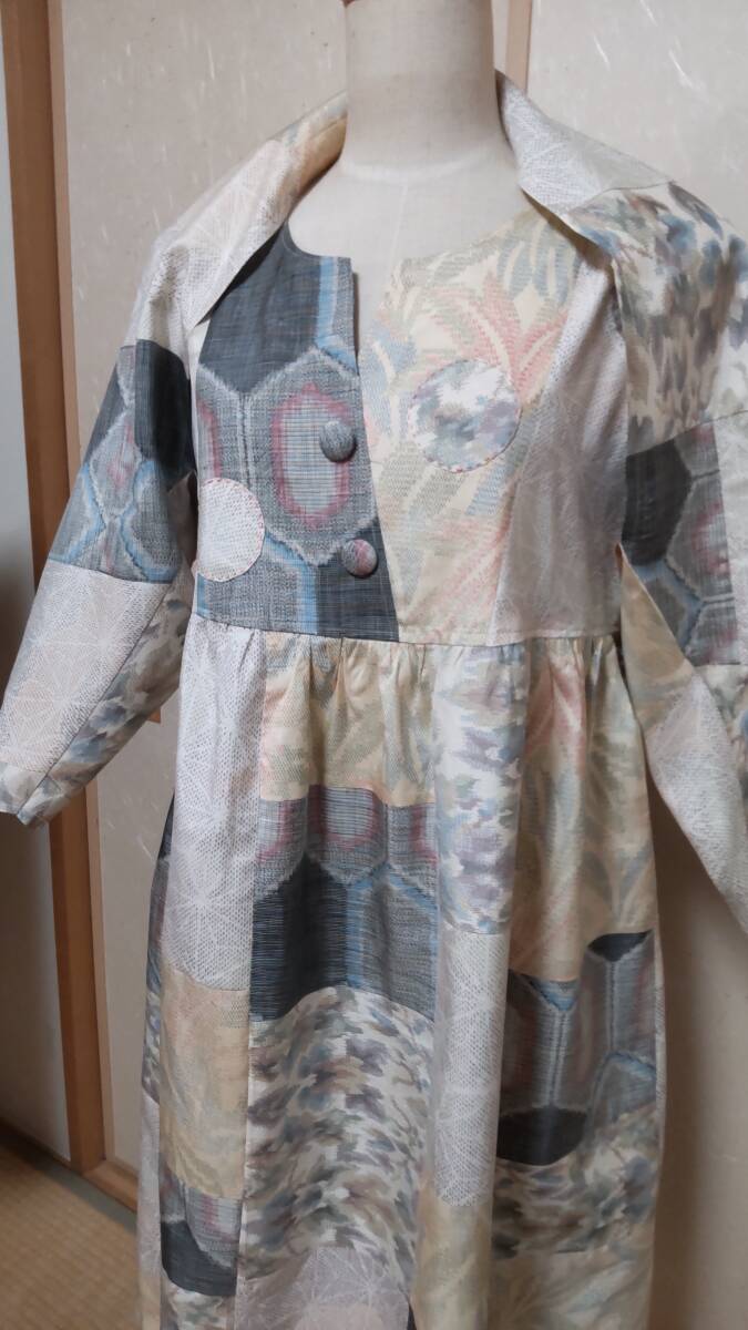  old cloth kimono ground ( Ooshima pongee )* remake * handmade * One-piece & bolero * hand made 