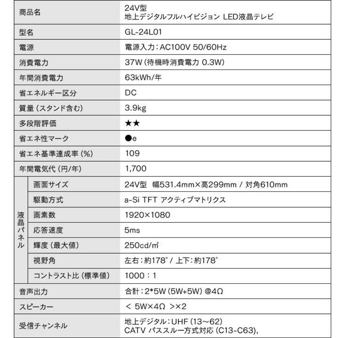 Grand-Line 24V型テレビ GL-24L01