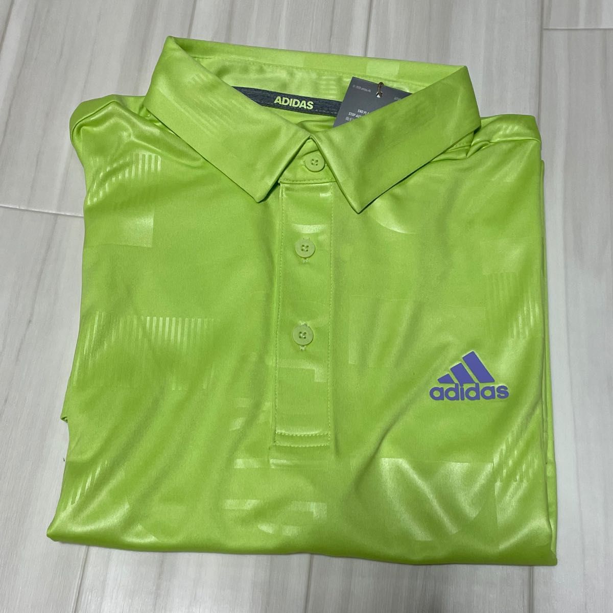 adidas GOLF ゴルフ 半袖ポロシャツ。ライムグリーン、サイズO(LL)。新品未使用です。夏ゴルフに如何でしょうか。