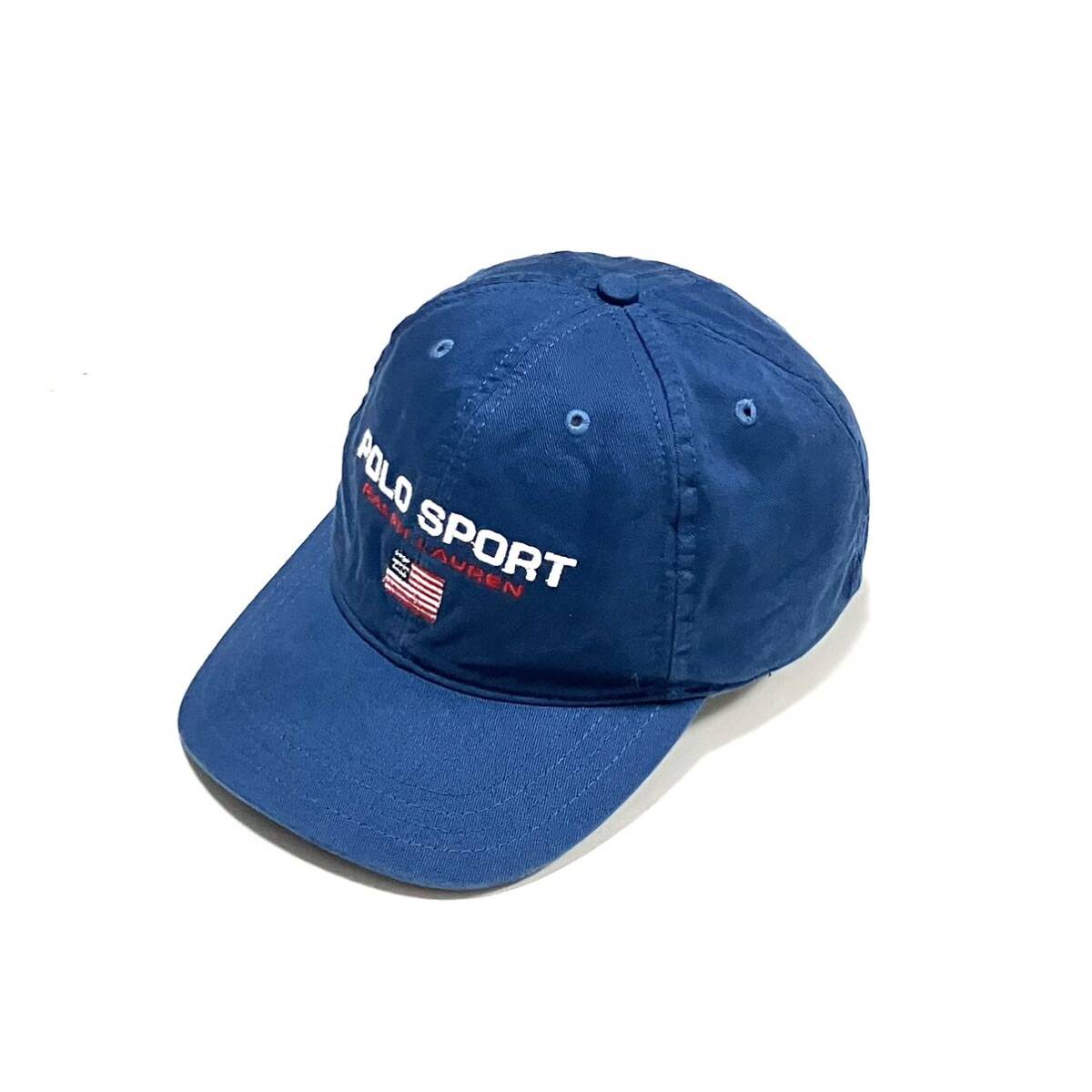 USA製 POLO SPORT ポロスポーツ コットンキャップ ブルー 青 ポロ ラルフローレン ヴィンテージ アメリカ製 90’s 帽子 デッド_画像2
