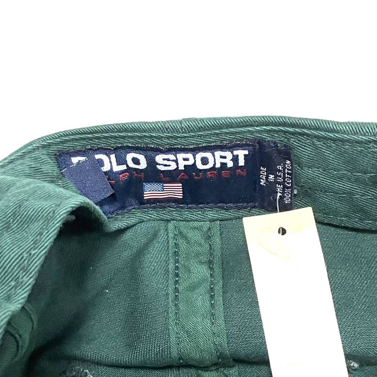 デッドストック USA製 POLO BEAR ポロベア POLO SPORT ポロ スポーツ ダッドキャップ 緑 90’s セーター 熊 コットン 帽子 ラルフローレン_画像6