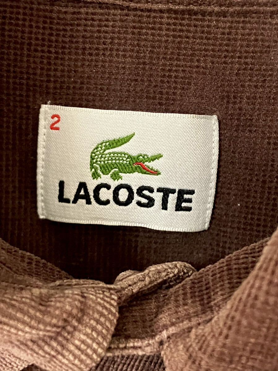 LACOSTE ラコステ コーデュロイシャツ M ブラウン 2 胸ロゴ 長袖