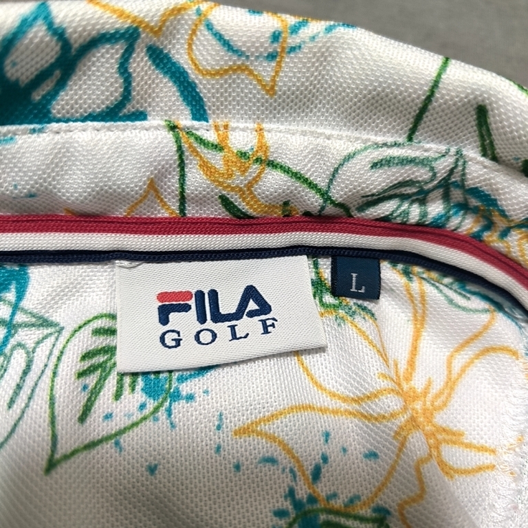 ◆フィラゴルフ　FILA GOLF　メンズ　半袖 ポロシャツ　ボタニカル柄　Lサイズ　ホワイト　白　スポーツ_画像8