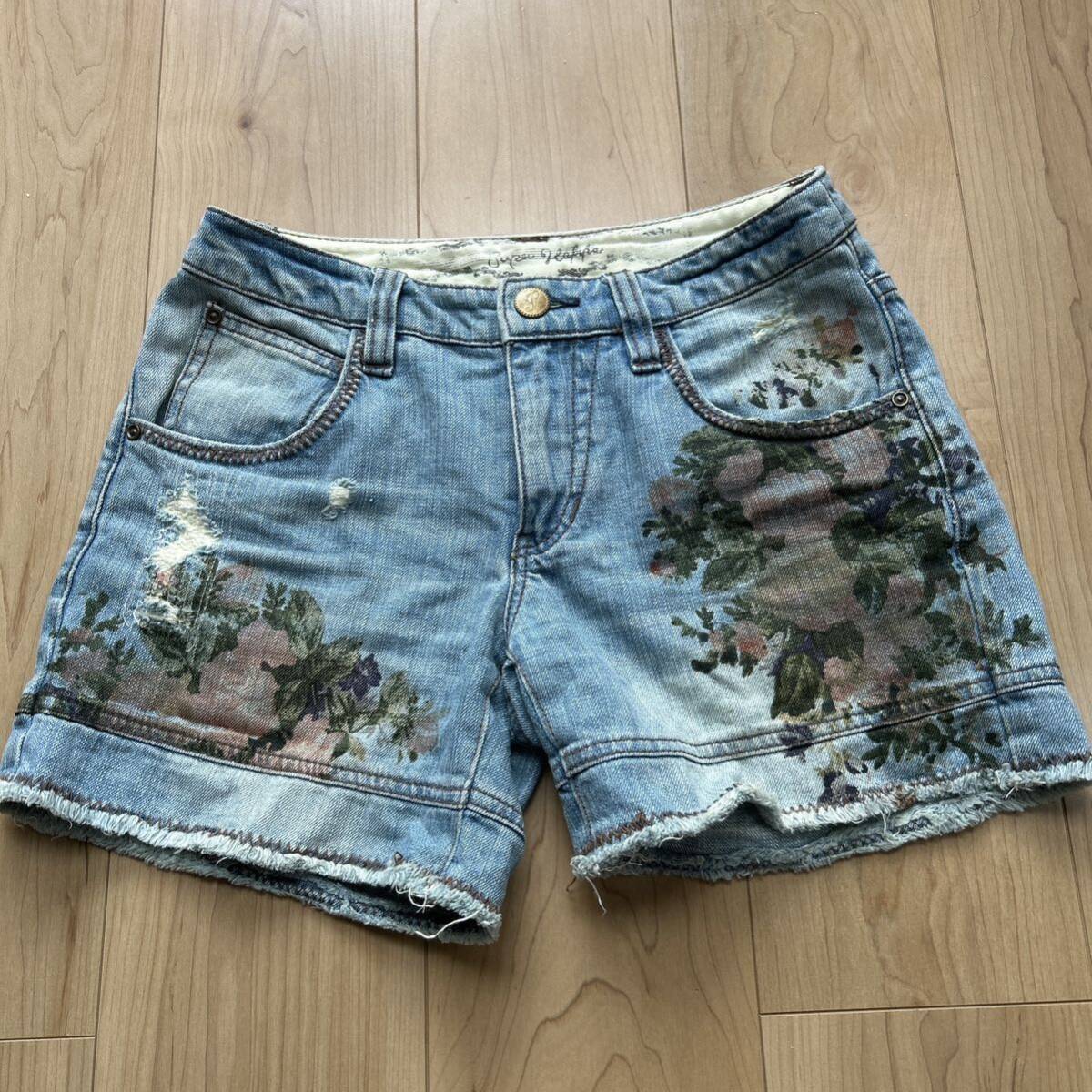  lady's S M Super Hakka SUPER HAKKA Denim short pants jeans trousers dressing up pretty floral print 