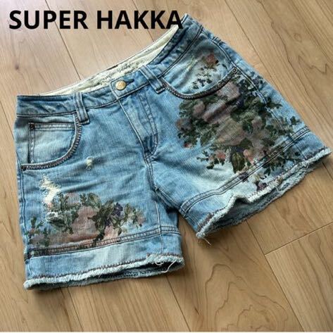  lady's S M Super Hakka SUPER HAKKA Denim short pants jeans trousers dressing up pretty floral print 