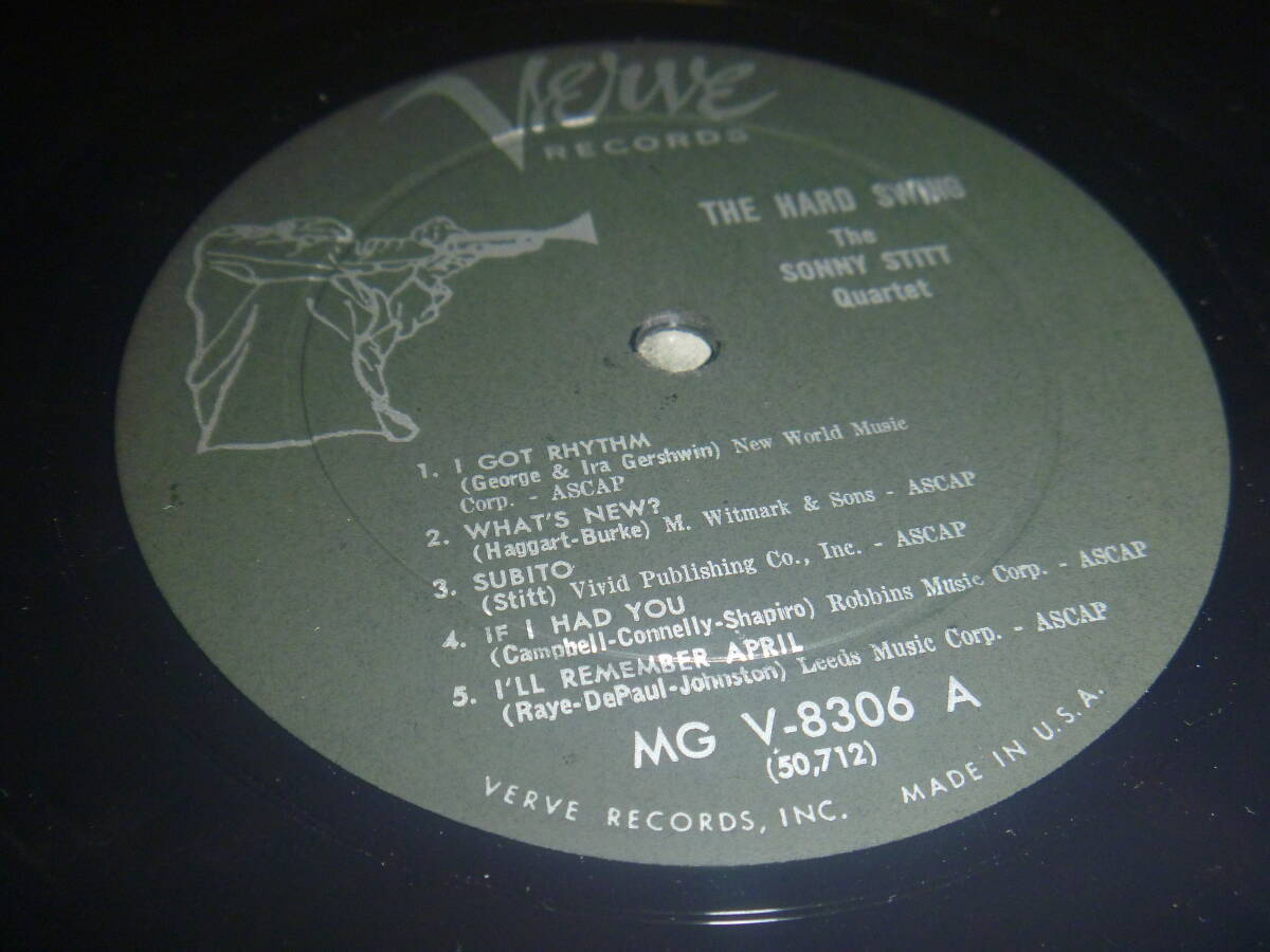 LP12in米VERVE盤 MG V-8306VERVE INC黒地シルバーTmono両太溝 SONNY STITT/THE HARD SWINGSの画像3