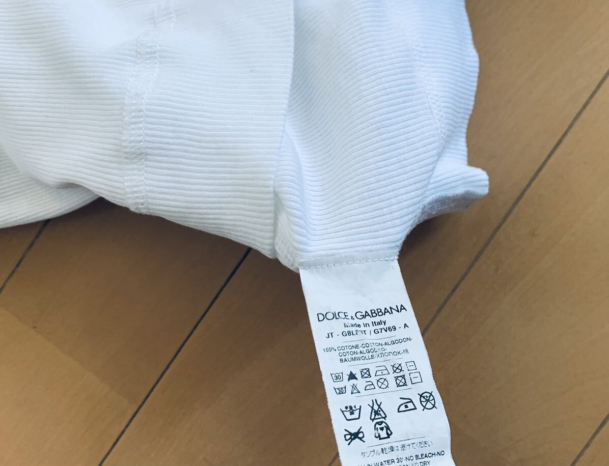 ドルチェ&ガッバーナ DG 白 リブ STRETCH デザイン ネックボタン 長袖 カットソー ロンT Tシャツ 綺麗の画像4