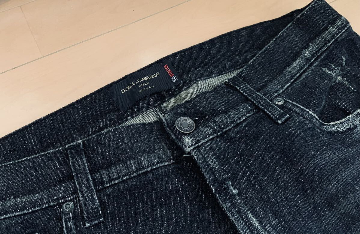  Dolce & Gabbana DG чёрный ремонт обработка кожа DG patch имеется дизайн черный Denim брюки джинсы красивый 