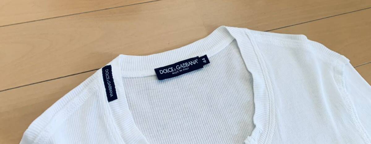 ドルチェ&ガッバーナ DG 白 リブ STRETCH デザイン ネックボタン 長袖 カットソー ロンT Tシャツ 綺麗の画像3