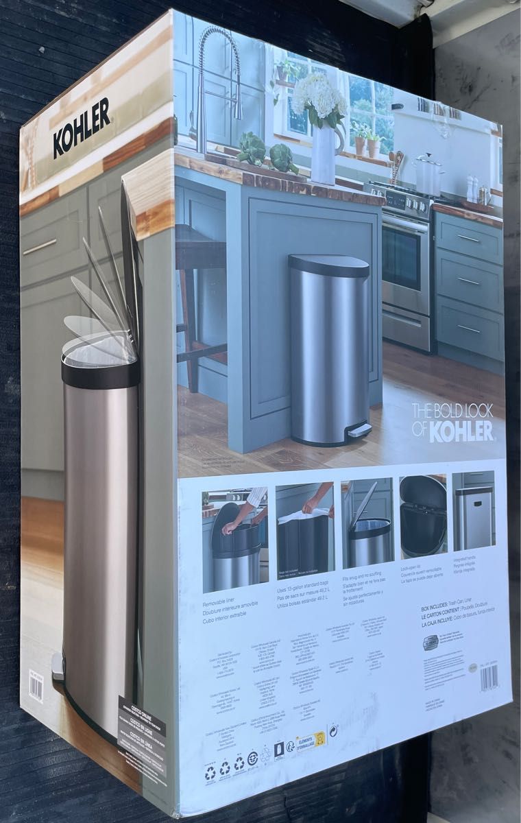 KOHLER ステンレスゴミ箱 45L コンパクト ハンズフリー 新品未 KOHLER ステンレスゴミ箱 45L コンパクト ハンズフリー 新品未