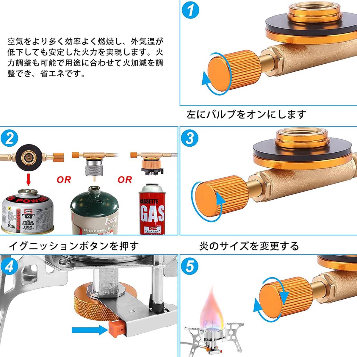 シングルバーナー CB缶OD缶対応 折りたたみ式 変換アダプター付き_画像3