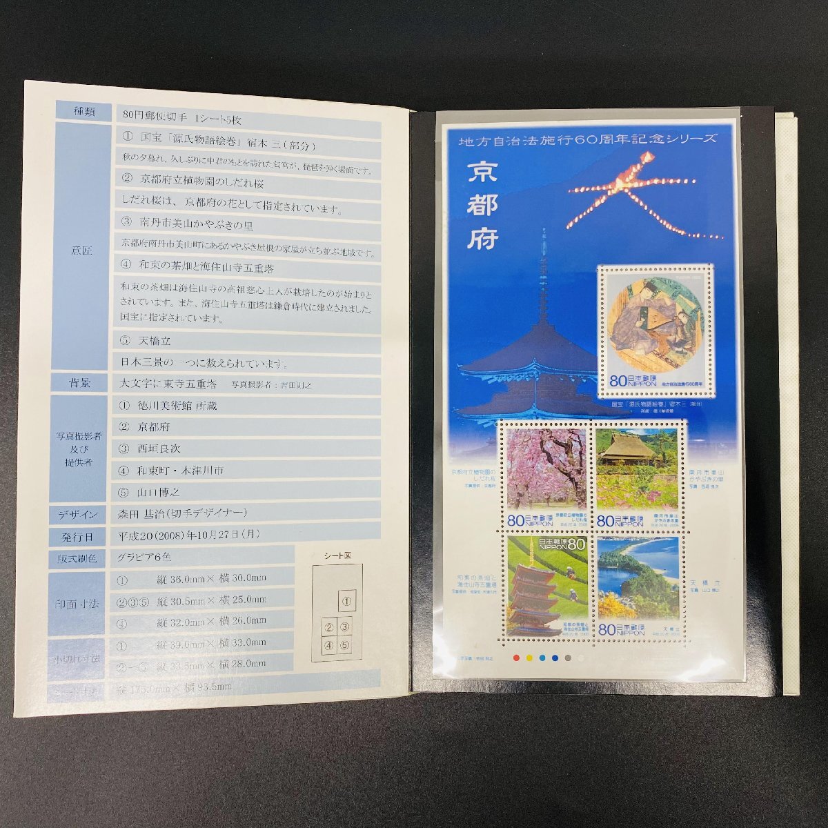 地方自治法施行60周年記念貨幣 5百円バイカラー クラッド貨幣 切手帳 京都府 500円 記念硬貨 貨幣未使用 郵便局 造幣局 同梱可 47Y526_画像2