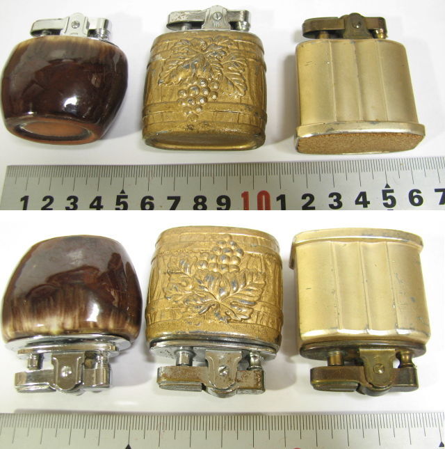 古い 卓上 オイルライター 3種 陶器/金属 日本製 スタンダードタイプオートマチック 動作OKの画像1