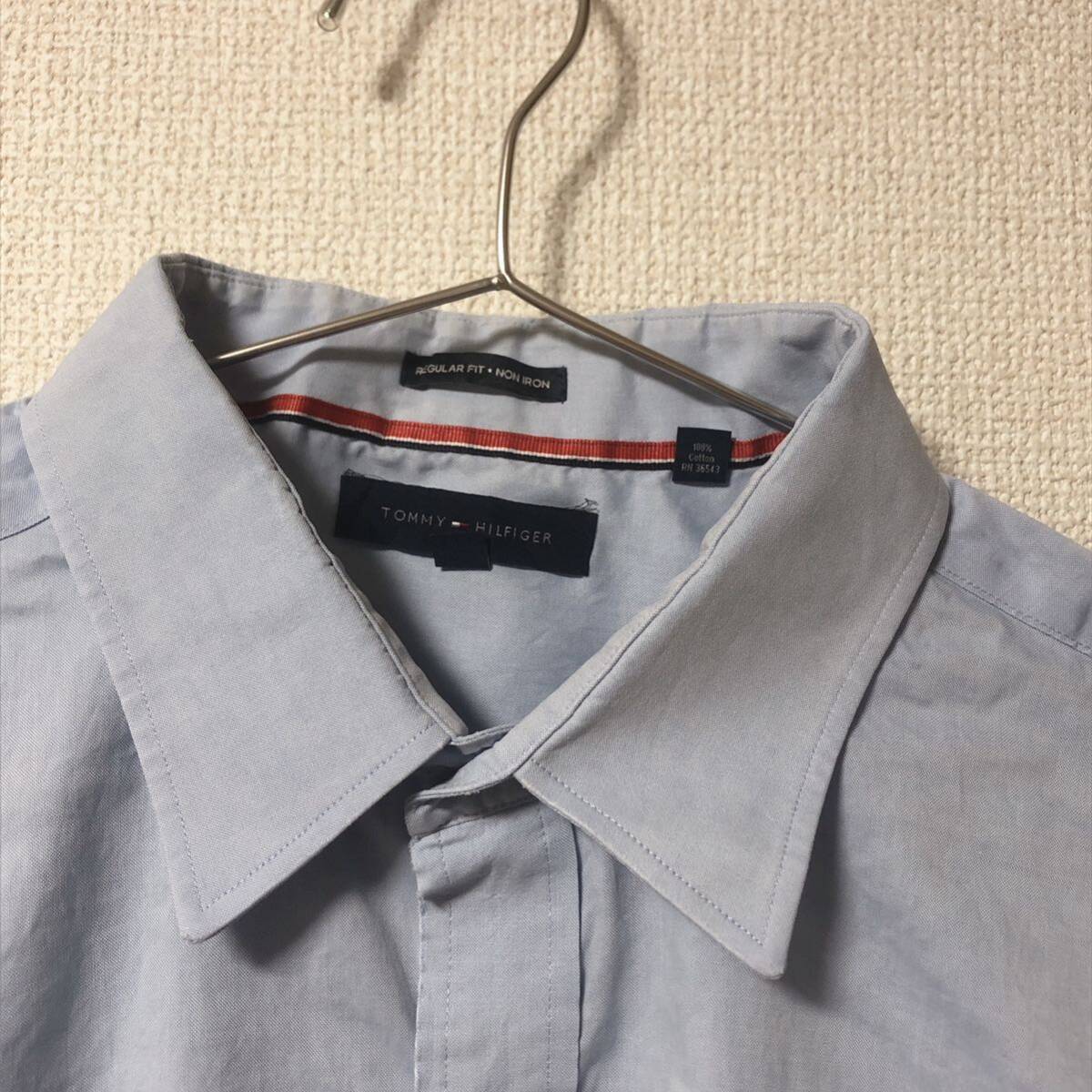 トミーヒルフィガー　長袖シャツ　ワイシャツ　水色　メンズ　17-1/2 XLサイズ_画像2