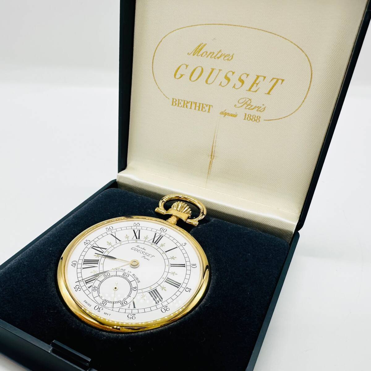 Montre GOUSSET Paris グゼット 手巻き時計 懐中時計 稼働品 スモセコ 箱付き かわいい スイス 1円出品 コレクション アクセサリー 3865_画像1