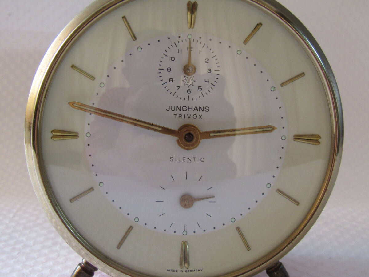 美品 使用少 目覚まし時計 ユンハンス 可愛い赤色 三段階式アラーム 置き時計 からくり時計 手巻きゼンマイ時計 使用中 // セイコー 精工舎の画像6