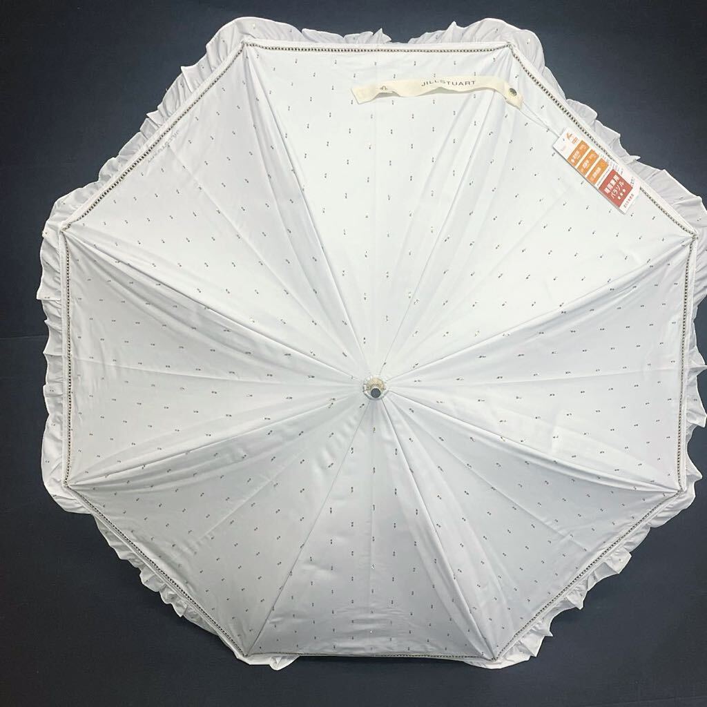 新品52354　ジルスチュアートJILLSTUART＊ライトグレー ラメドット フリル 晴雨兼用日傘雨傘 遮光９９％遮蔽率９９％以上遮熱 プチグラン_画像6