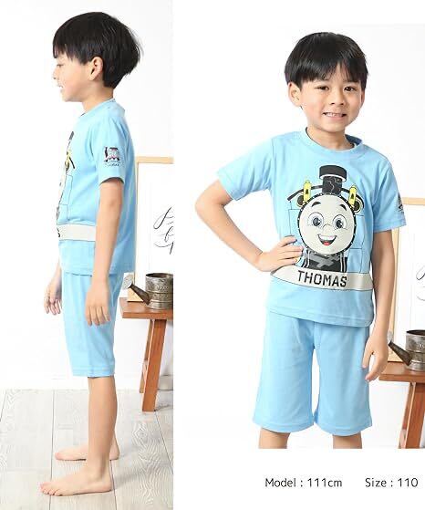  new goods 62884 Thomas the Tank Engine 110cm shines pyjamas heaven . short sleeves short pants top and bottom set blue Kids room wear . light pyjamas 