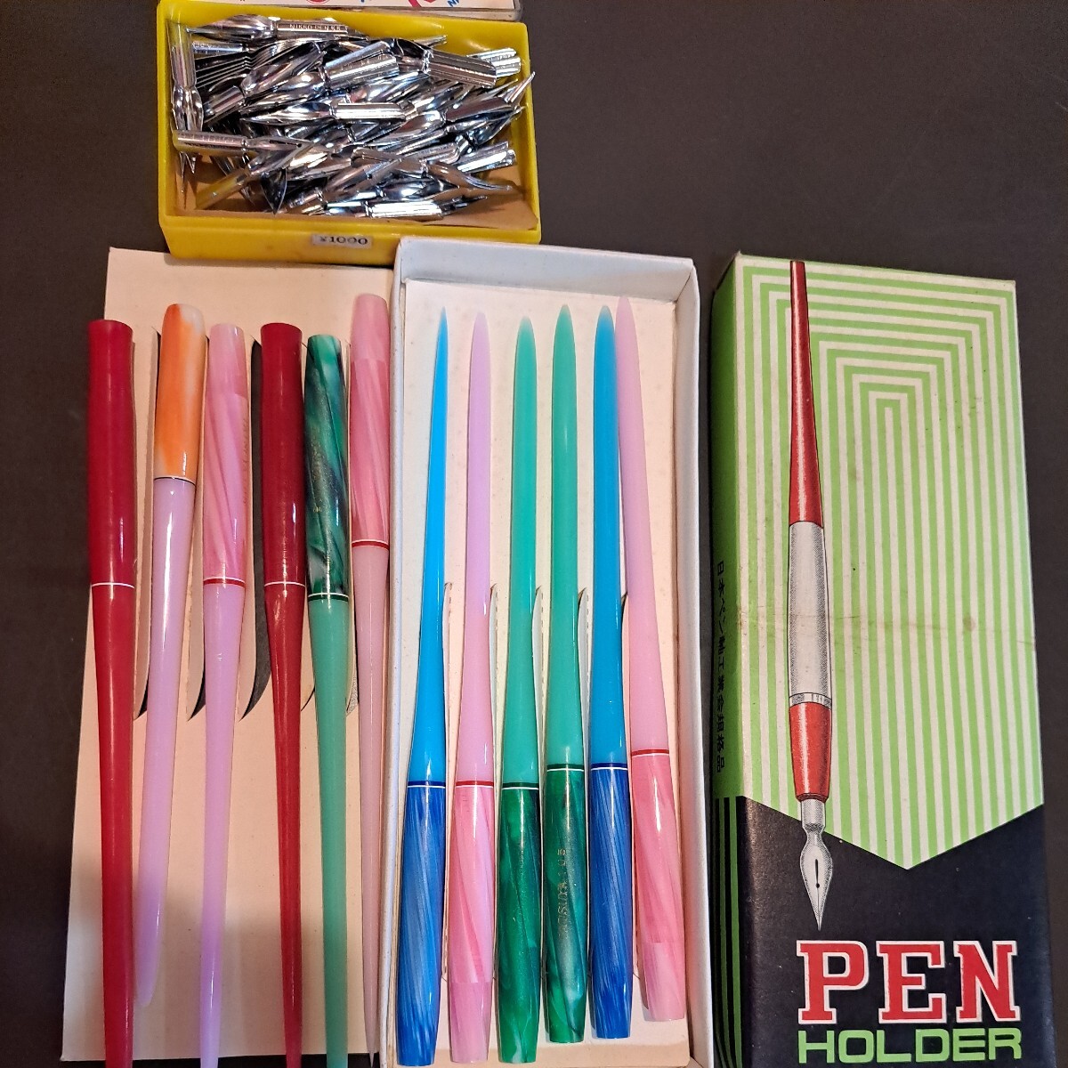  Vintage pen holder Showa Retro pen axis pen . unused new goods 1 dozen sunlight pen writing brush the other day book@ pen stationery at that time thing 