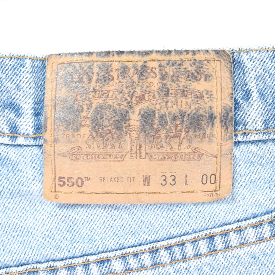 【送料無料】90s リーバイス 550 USA製 デニムパンツ ハーフパンツ リラックスルーズフィット ジーンズ Levis W33 古着 @EA0261