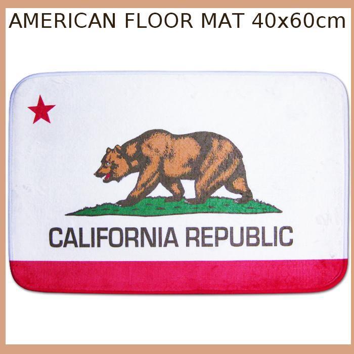 ★カリフォルニア州旗のおしゃれなフロアマット！玄関マット (CAベア) カリフォルニア 州旗 熊 クマ フロアマット ガレージマッ