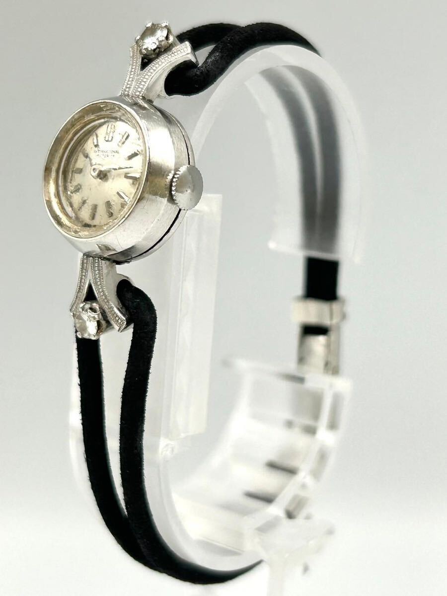 【稼働】IWC インターナショナルウォッチカンパニー 腕時計 手巻き スイス製 platinum プラチナ ダイヤモンド入り ケース有り 1601058の画像3