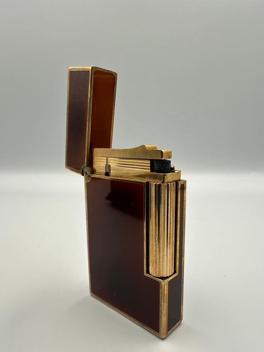 [1 jpy start ] Dupont S.T Dupont gas lighter lighter smoking . roller smoking goods Brown × Gold color antique box attaching 