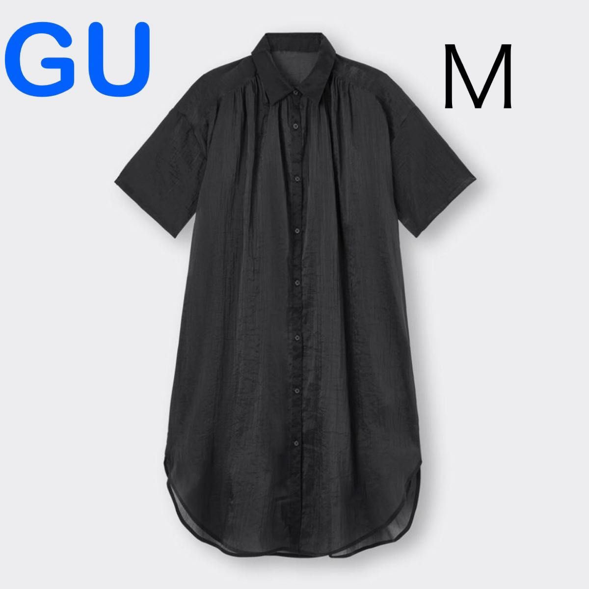 《GU》シアーロングシャツ（五分袖）Mサイズブラック 343016