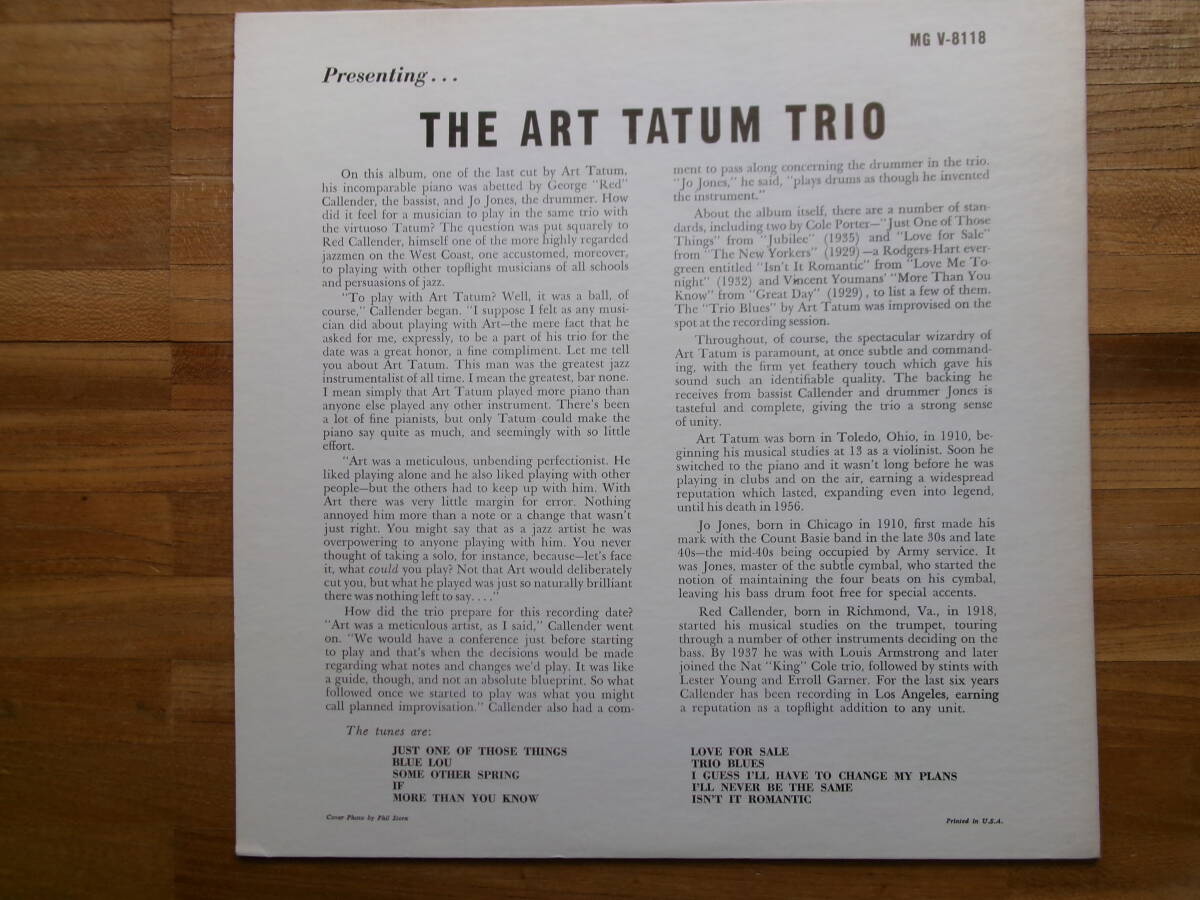 ART TATUM／PRESENTING THE ART TATUM TRIO (USA盤)_画像2