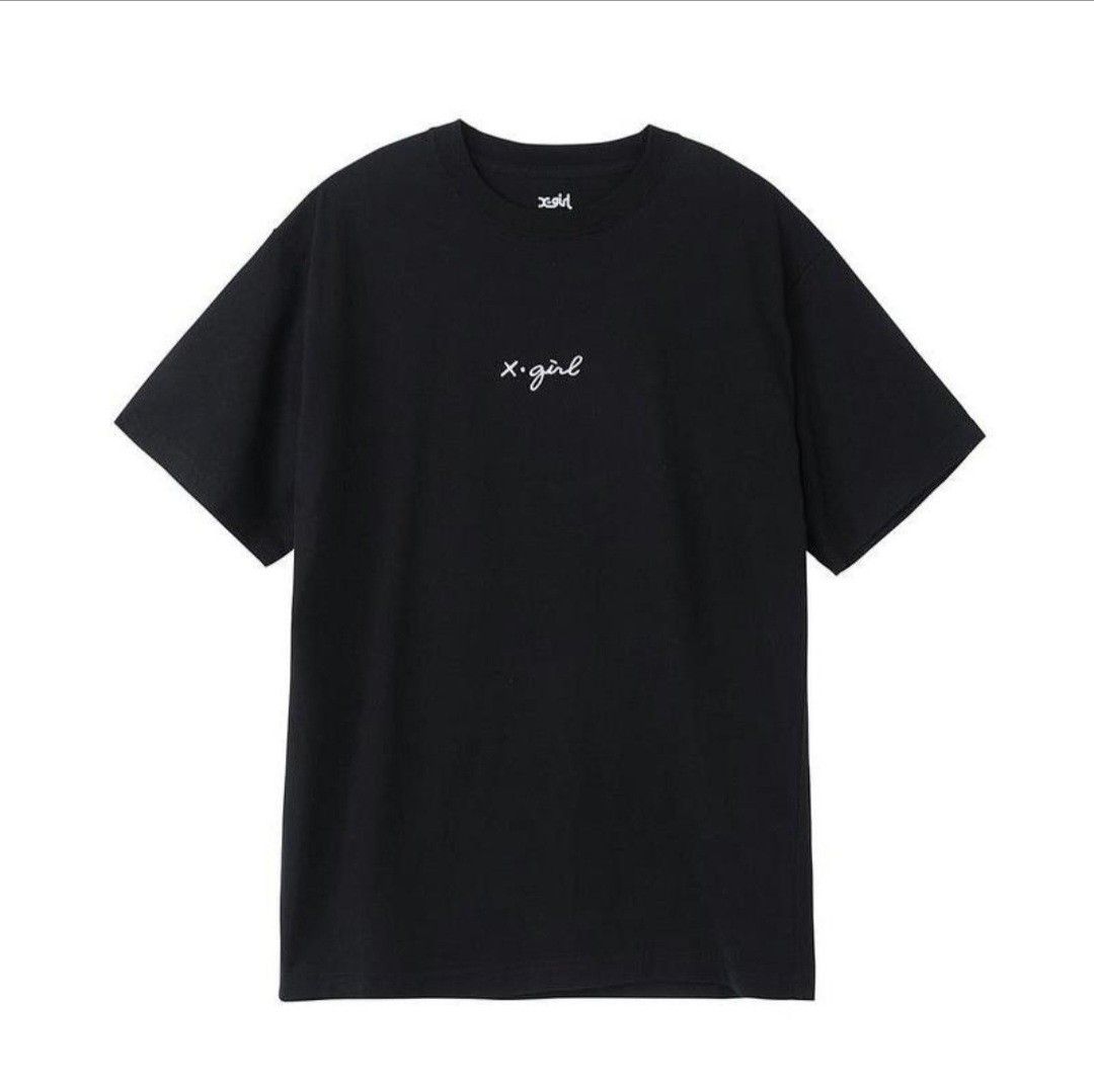 X-girl エックスガール　ロゴ刺繍Tシャツ　プリントロゴTシャツ　ブラック コットン BLK Tシャツ