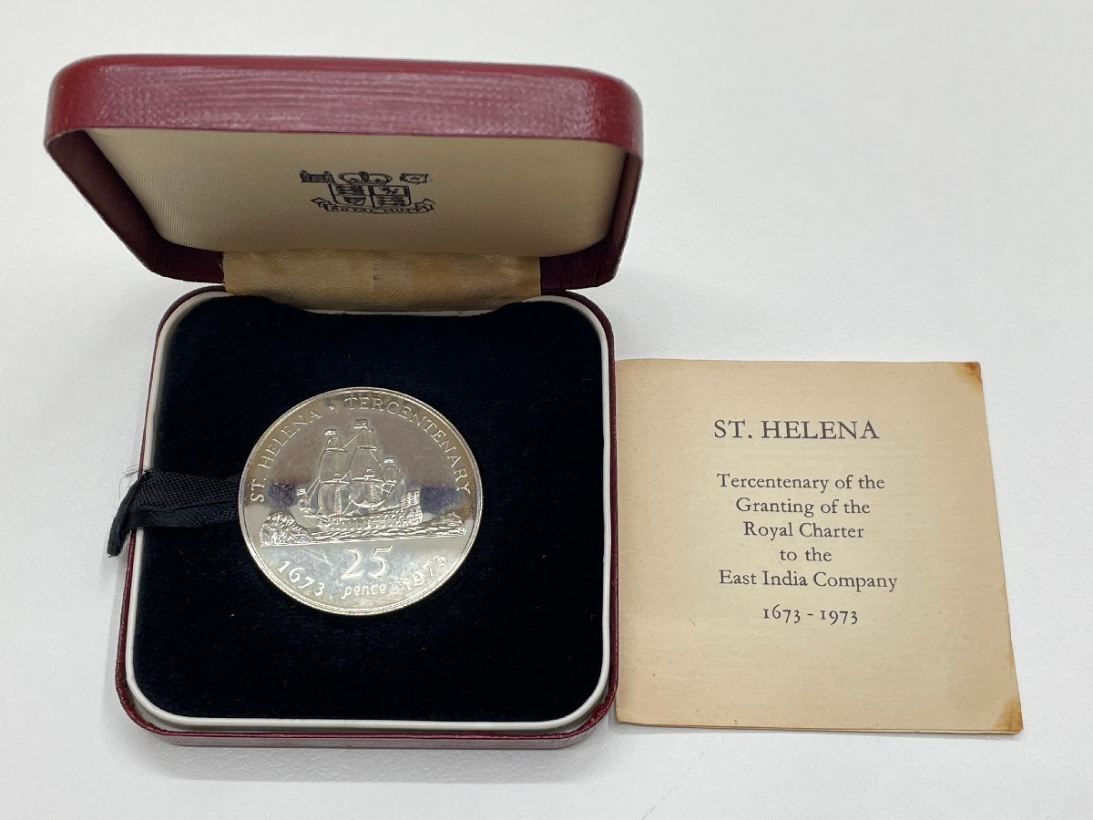 【U88299】1673-1973 イギリス セントヘレナ 300周年記念 25ペンス 銅ニッケル硬貨 大型コイン 直径38.5mm ST. HELENA_画像1