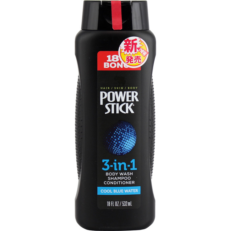 ボディソープ パワースティック ヘア＆ボディウォッシュ 3in1 クールブルーウォーター 532ml 18oz Power Sti_画像1