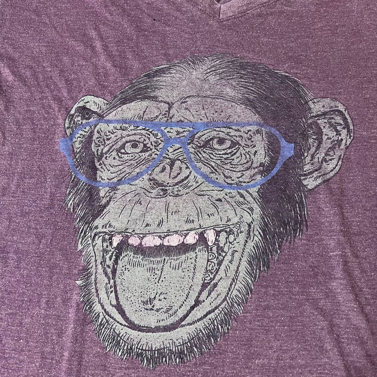 US 古着　Tシャツ　メガネ猿　モンキー　Ape パープル　ヴィンテージ　輸入　