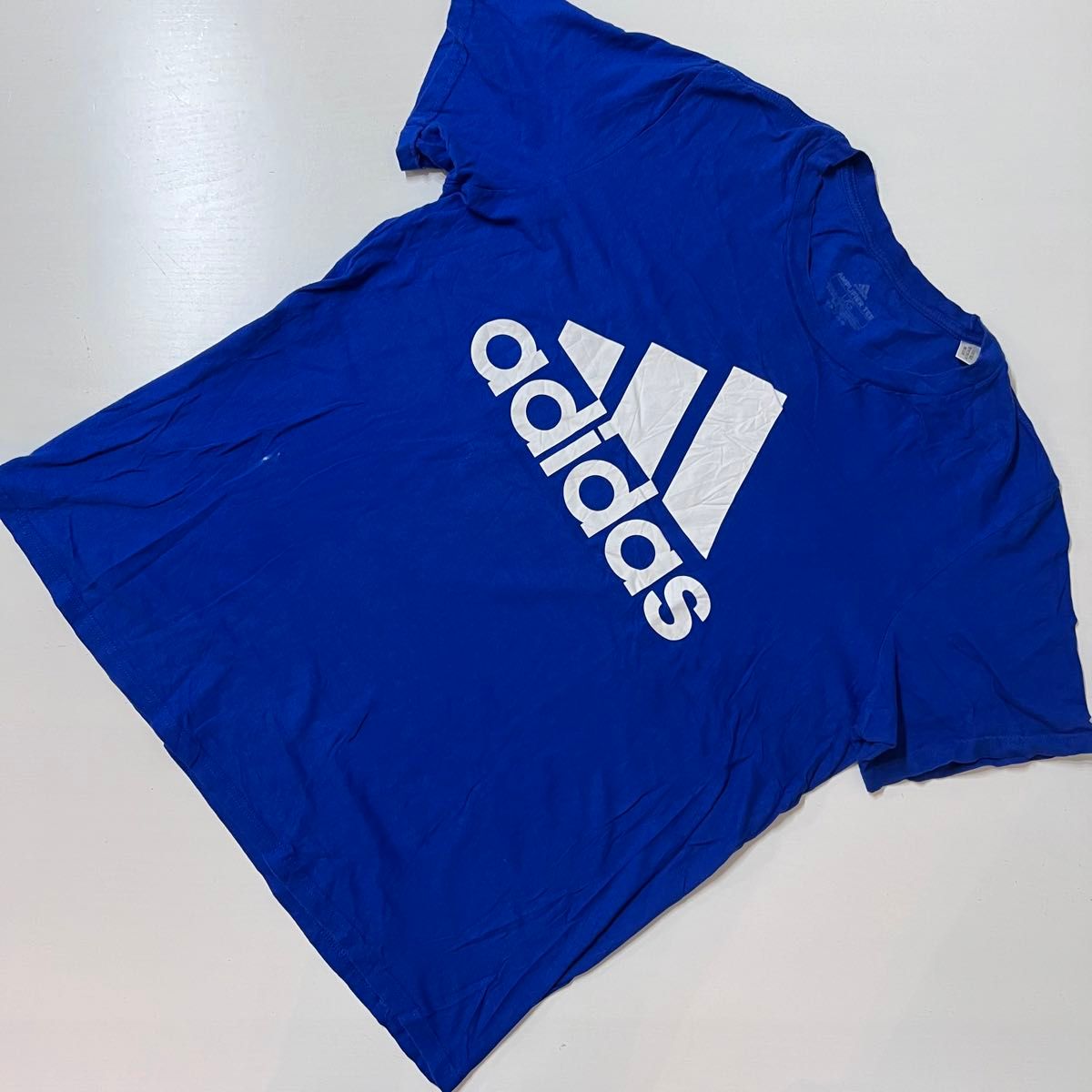 US 古着　アディダス adidas Tシャツ　ブルー　青　ビッグロゴ　L 輸入　amplifier tee