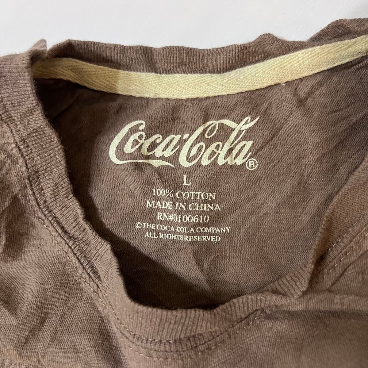 US 輸入　Tシャツ　コカコーラ　企業　ブラウン　Lサイズ　ヴィンテージ　刺繍　希少　古着