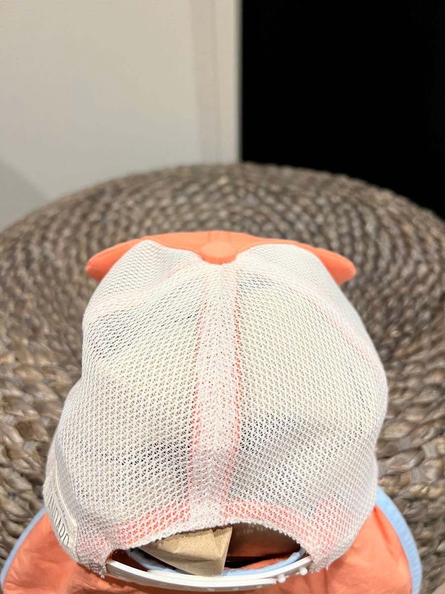 ゼビオスポーツ購入ニャンコデザイン目指し帽オレンジ52センチ中古品状態良好