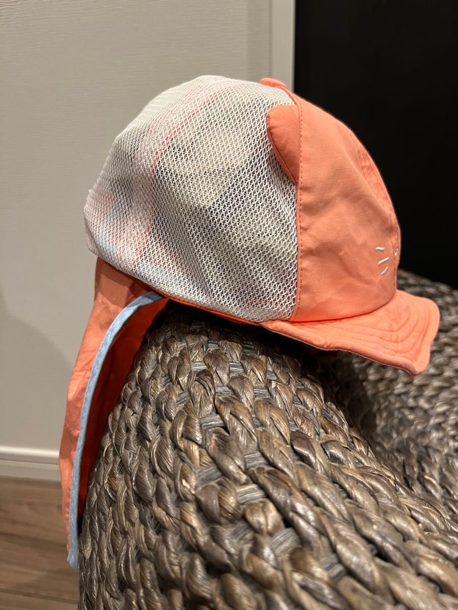 ゼビオスポーツ購入ニャンコデザイン目指し帽オレンジ52センチ中古品状態良好